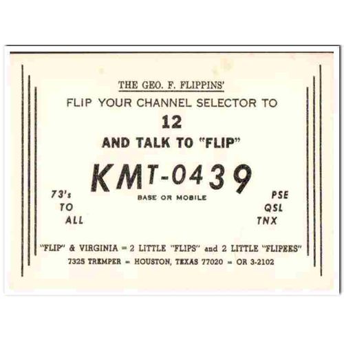 kmt-0439 george flippin houston texas 1960s cb qsl vintage postcard