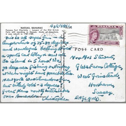 Nassau, Bahamas - Fort Charlotte - Plastichrome postcard, stamp 1961
