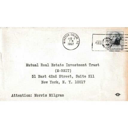 United States 1967 Winston Salem NC-New York NY Cover Winston Salem cancel typed