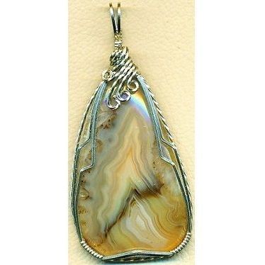 Banded Agate Nickel Silver Wire Wrap Gemstone Pendant 14