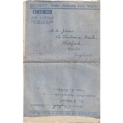 India 1946 HM Forces Air Letter Calcutta-Watford written VGC