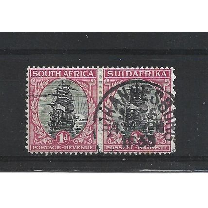 SouthAfrica.SG56 1d Dromedaris (Van Riebeeck's ship) Pair.Fine Used.Aug25a