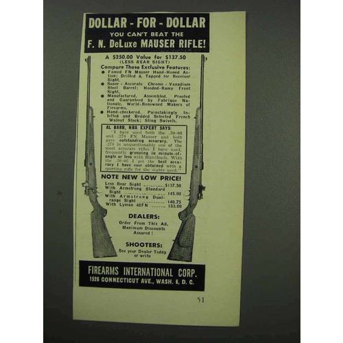 1950 F.I. Ad - F.N. De Luxe Mauser Rifle - Dollar-for-Dollar