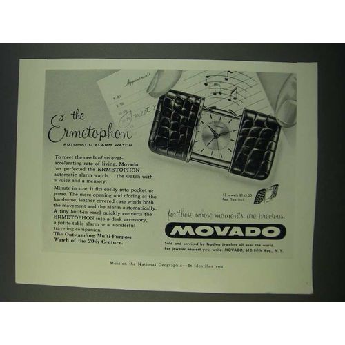 1956 Movado Ermethopon Alarm Watch Ad