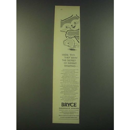 1959 Bryce Handraulic Starter Ad - They know the secret of instant starting