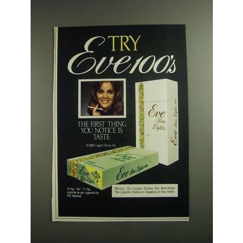 1984 Eve Slim Lights Cigarettes Ad - Try Eve 100's