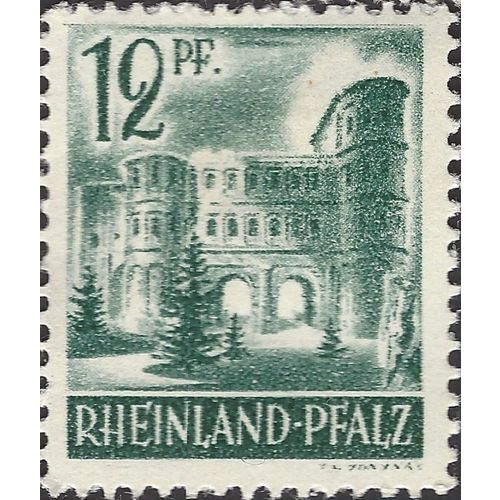 RHEINLAND PFALZ, Porta Nigra Trier, grey-green 1947, 12pf