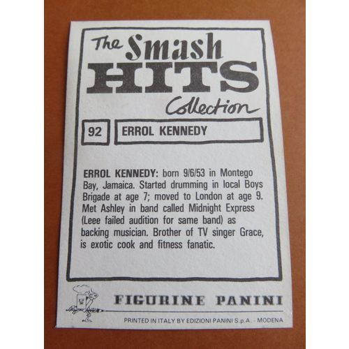 Smash Hits 1984 Panini Sticker No 92 Errol Kennedy