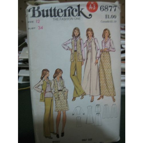 Butterick 6877 Misses Vest, Skirt, Pants & Blouse Pattern - Size 12 Bust 34