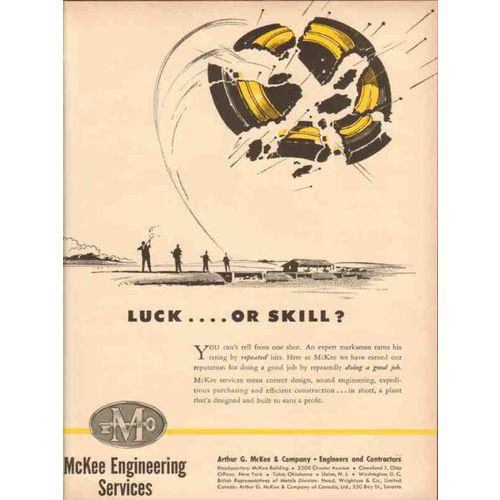 ARTHUR G McKEE CO 1954 luck or skill engineering services vintage ad