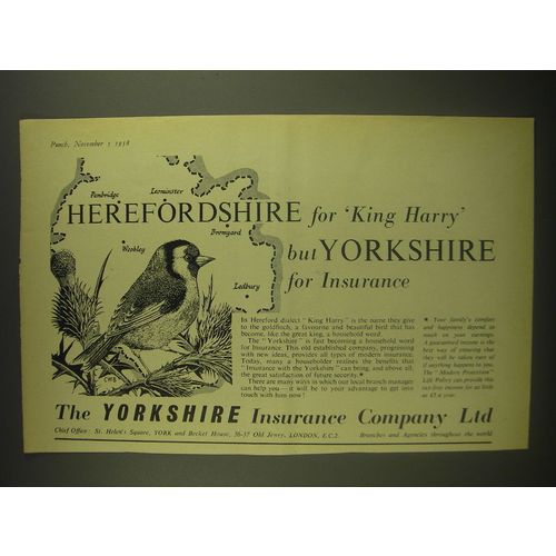 1958 Yorkshire Insurance Ad - Herefordshire for King Harry
