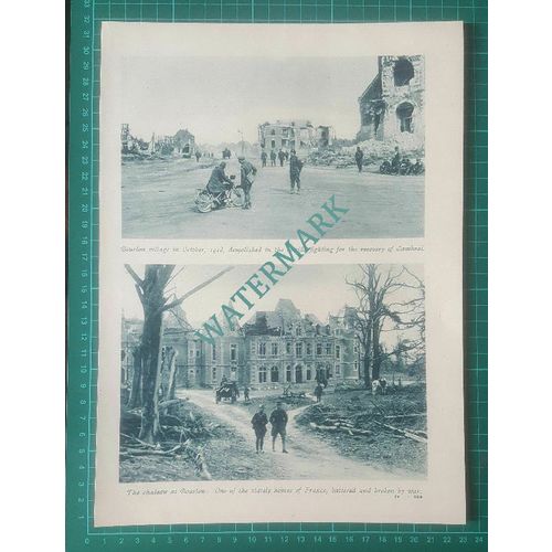 X738) Bourlon Village And Chateau France Damaged World War One - c.1919 Cutting