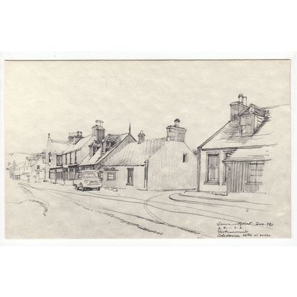 Caledonian Hotel in Snow Portmahomack Postcard Sketch Art 1972