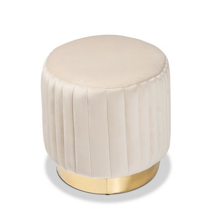 Oval Ottoman Beige Gray Blue Padded Velvet Gold PU Base Glam Luxe Channel Tufted