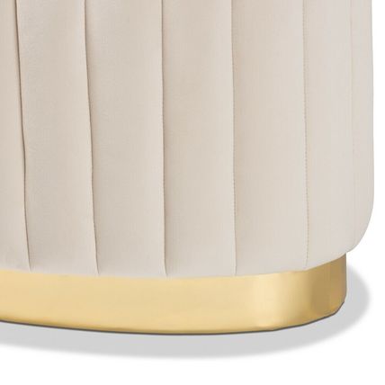 Oval Ottoman Beige Gray Blue Padded Velvet Gold PU Base Glam Luxe Channel Tufted