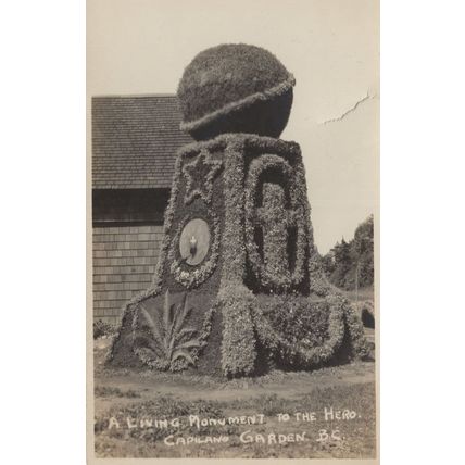Capilano Garden Monument To Hero Military Statue Old Postcard