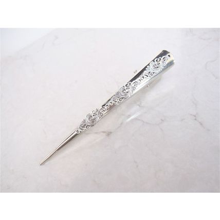 Silver tone metal filigree alligator hair claw clip clamp