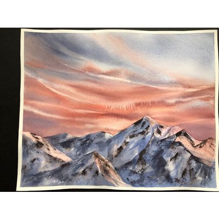 Mountains Original Watercolor Painting Sunset Art