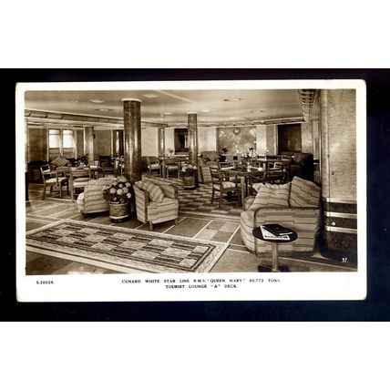 LS3931 - Cunard White Star Liner Queen Mary - Tourist Lounge "A" Deck - postcard