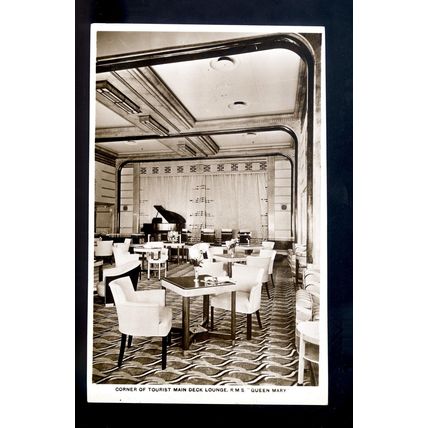 LS3933 - Cunard White Star Liner - Queen Mary - Tourist Main Lounge - postcard