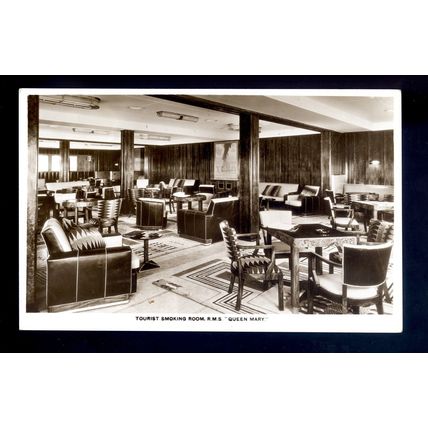 LS3935 - Cunard White Star Liner - Queen Mary - Tourist Smoking Room - postcard