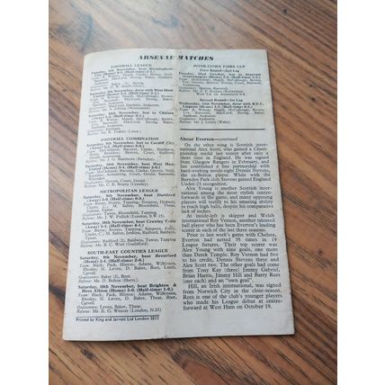 1963/64 Arsenal vs Everton - Division 1 **FREE P&P**