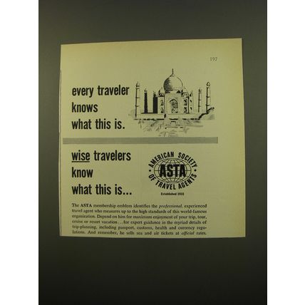 1961 ASTA American Society of Travel Agents Advertisement