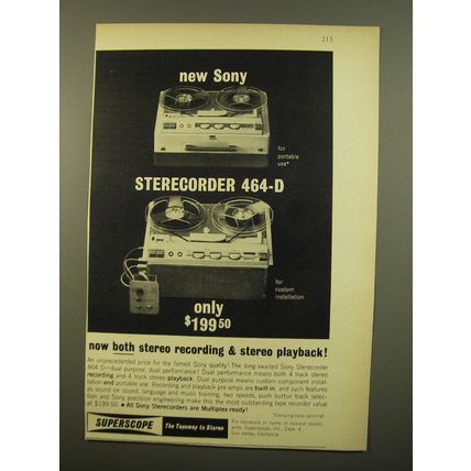 1961 Sony Sterecorder 464-D Tape Recorder Advertisement