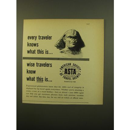 1961 ASTA American Society of Travel Agents Ad - Every traveler knows