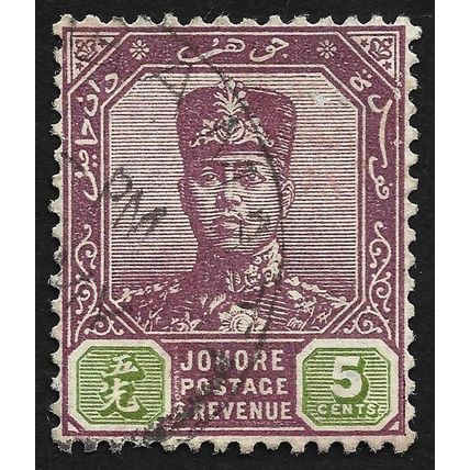 JOHORE 1921 w.MSCA 5c Sc#107 USED @N808
