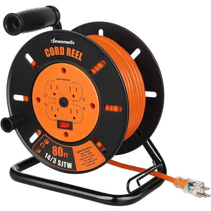 DEWENWILS Retractable Extension Cord Reel, 80FT Heavy Duty Open Cord Reel for In