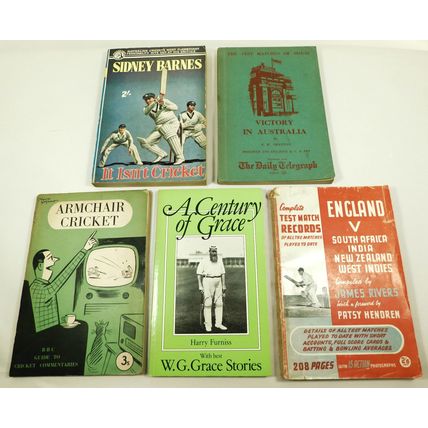 5x Vintage Cricket Books Sidney Barnes - Test Match Records - WG Grace &c