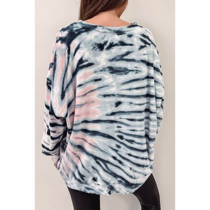 Sky Blue Tie-Dye Crewneck Long Sleeve Shift Pullover