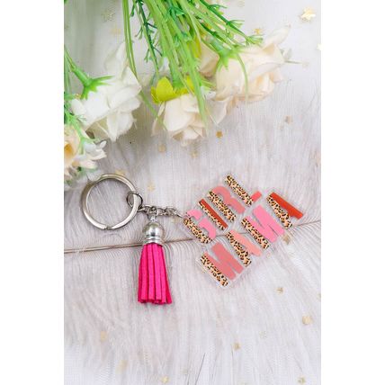 Strawberry Pink GIRL MAMA Tassel Keychain