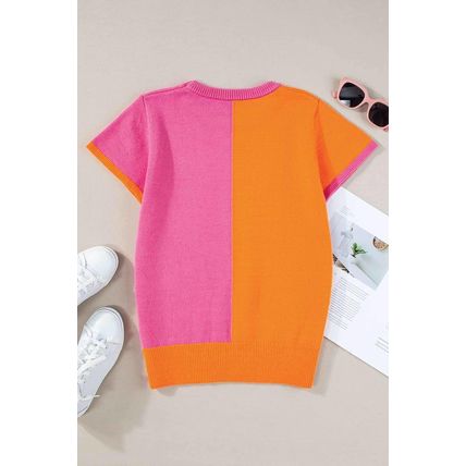 Flamingo 2-tone Color Block Knit Cap Sleeve Sweater Top