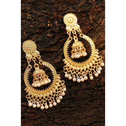 Gold Boho Pearl Tasseled Alloy Dangle Earrings