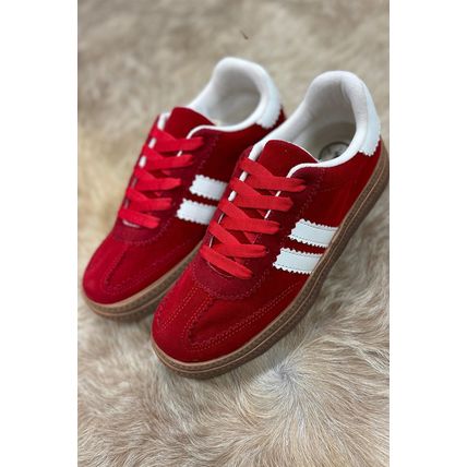 Fiery Red Vintage Striped Patchwork Lace-up Flat Shoes