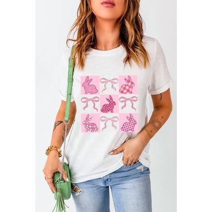 White Bunny Bowknot Graphic Easter Fashion T Shirt