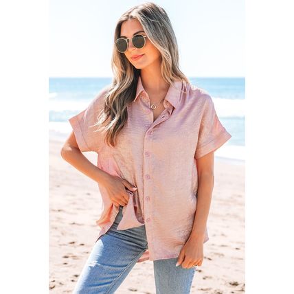 Delicacy Metallic Buttoned Loose Fit Short Sleeve Shirt