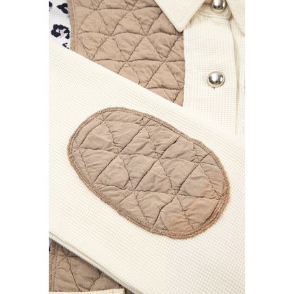 Khaki Leopard Waffle Quilted Patchwork Button Front Jacket