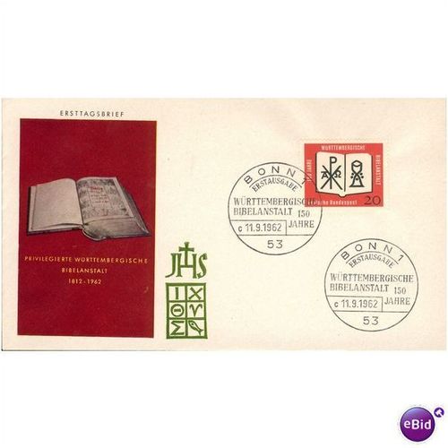 Germany FDC 1962 - SG 1296 - 150th Anniv Wurttembergische Bibelanstalt