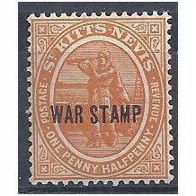 St Kitts-Nevis 1911 SG23 1 1/2d Orange WAR STAMP Mounted Mint . .