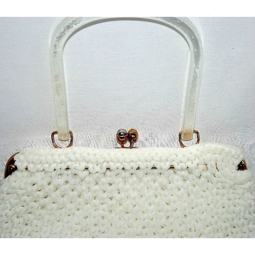 New Vintage 1960 Hand Made Creamy White Hand Bag