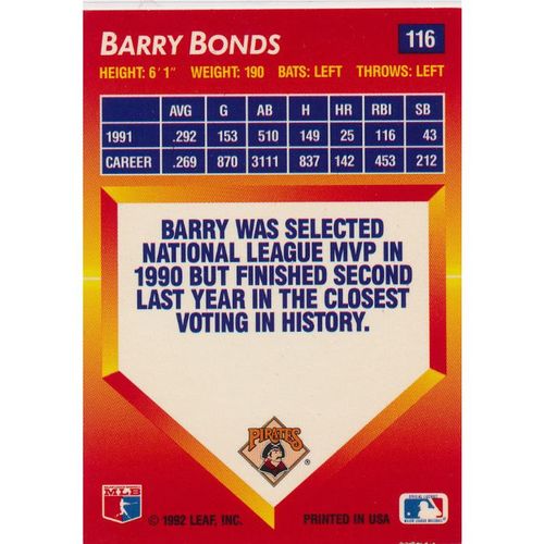 1992 Donruss Triple Play #116 Barry Bonds