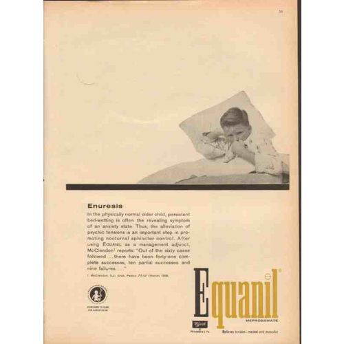 wyeth 1959 equanil enuresis meprobamate bed-wetting medical vintage ad