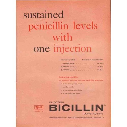 wyeth 1959 bicillin sustained penicillin levels medical vintage ad