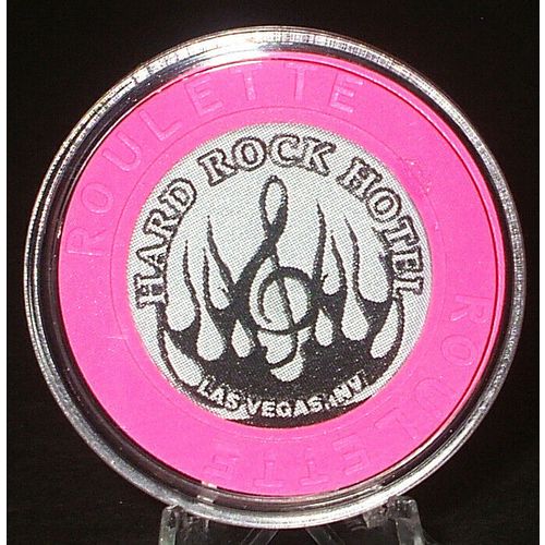 Hard Rock Casino ROULETTE Chip- Pink- LAS VEGAS - Black Flames- Inside Hard Rock