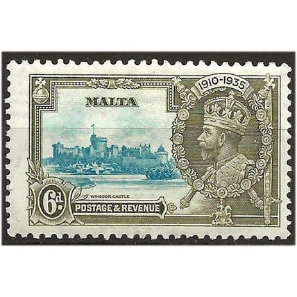 Malta 1935 SG212 6d Light Blue & Olive-Green Silver Jubilee Mounted Mint .. ..