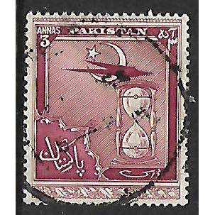 PAKISTAN 1951 ANNIV OF INDEP 3A PURPLE AIRPLANE & HOUR GLASS SG 56 FINE USED#