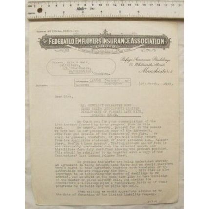 1956 letter Federated Employers Insurance Assoc. re Pingate Lane, Cheadle Hulme